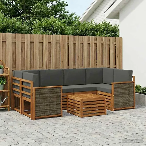 Ensemble de canapés d'extérieur 7 pcs Naturel et Anthracite