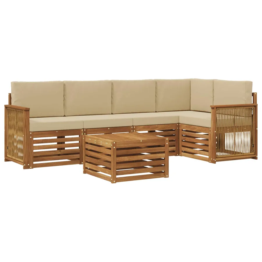 Ensemble de canapé d'angle avec coussin 5 pcs Naturel - 2