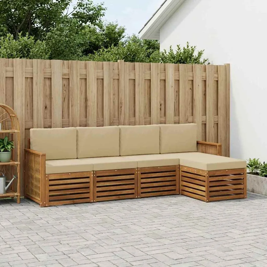 Ensemble de canapés d'extérieur 5 pcs Naturel et Beige