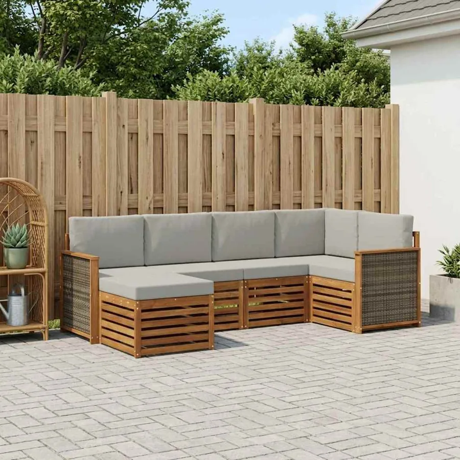 Ensemble de canapé d'angle 5 pcs Naturel et gris clair
