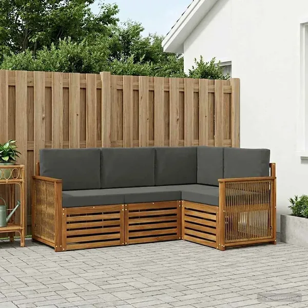 Ensembles de canapés avec coussin 4 pcs Bois d'Acacia Massif