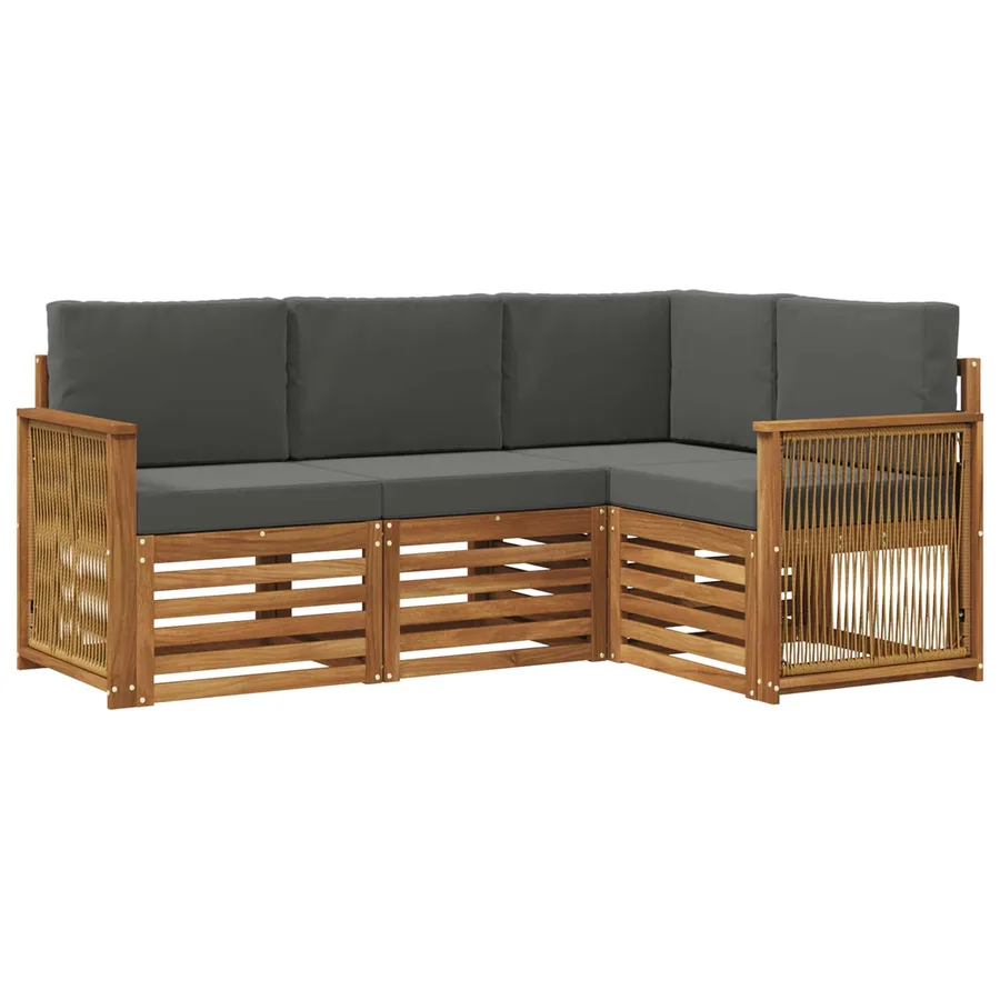 Ensembles de canapés avec coussin 4 pcs Bois d'Acacia Massif - 2