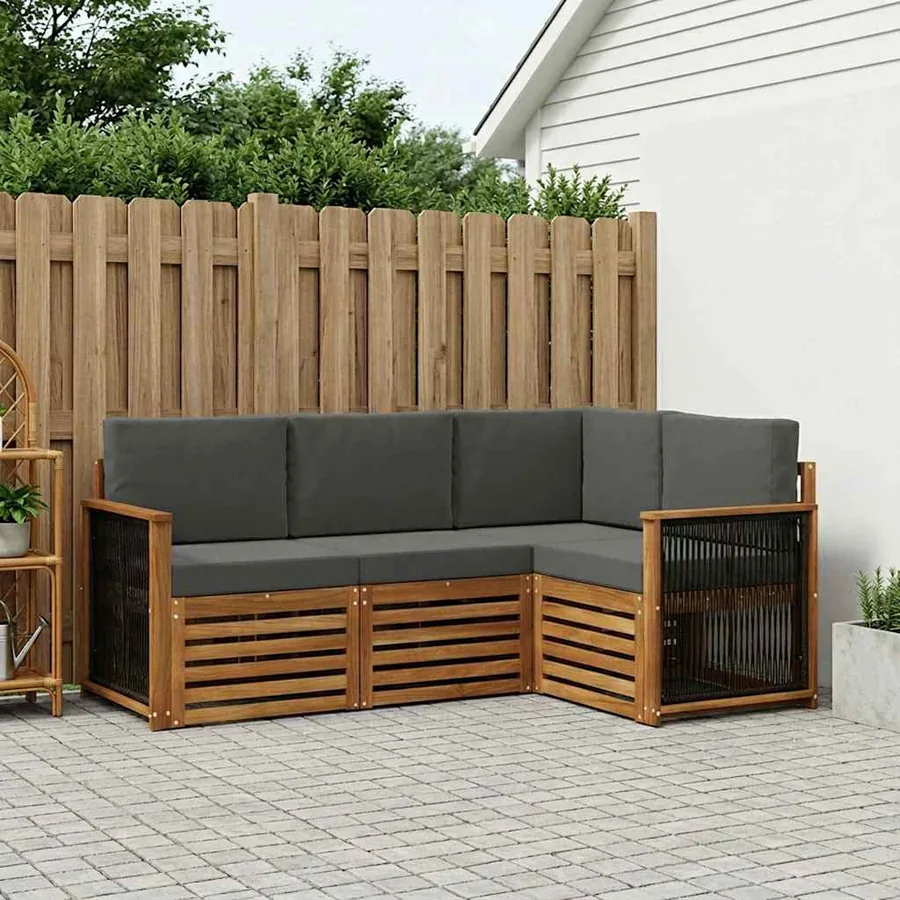 Ensembles de canapés avec coussin 4 pcs Bois d'Acacia Massif