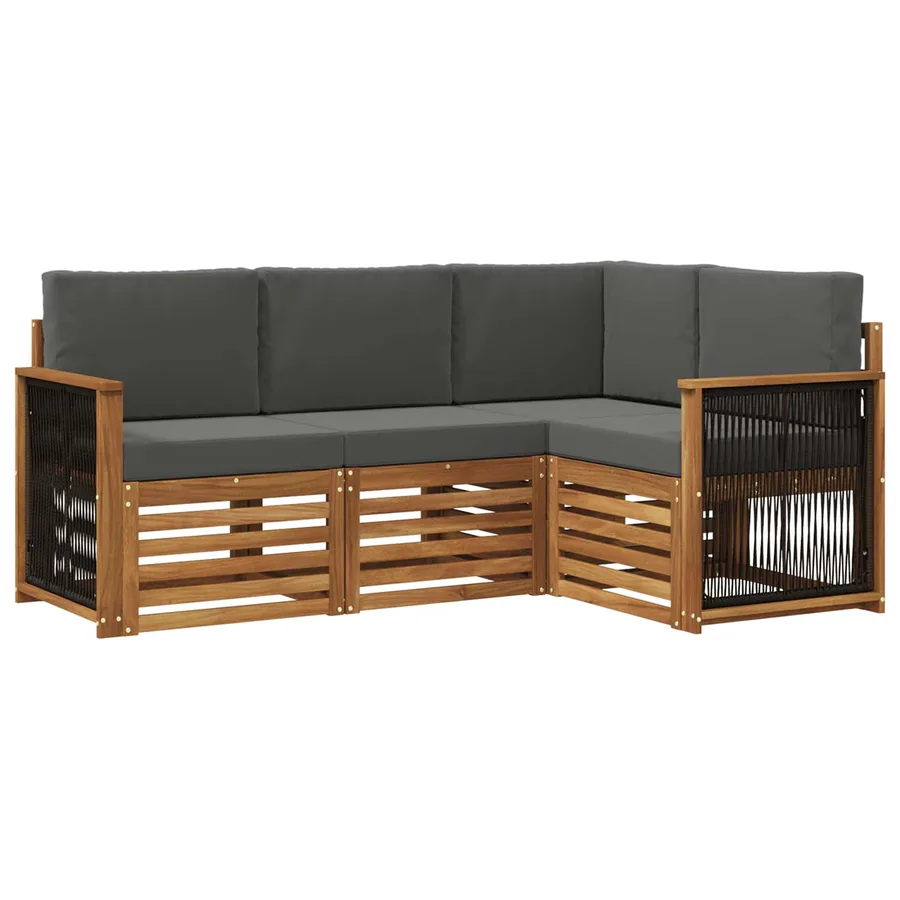 Ensembles de canapés avec coussin 4 pcs Bois d'Acacia Massif - 2