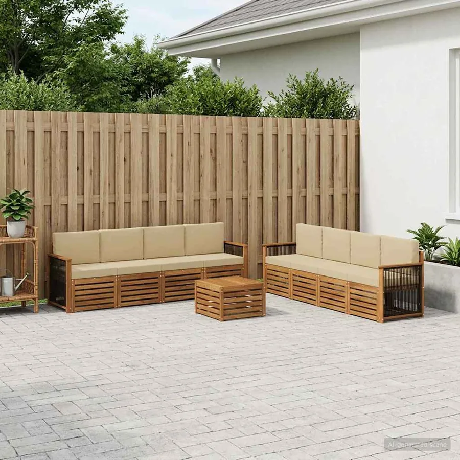 Ensembles de canapés avec coussin 9 pcs Bois d'Acacia Massif