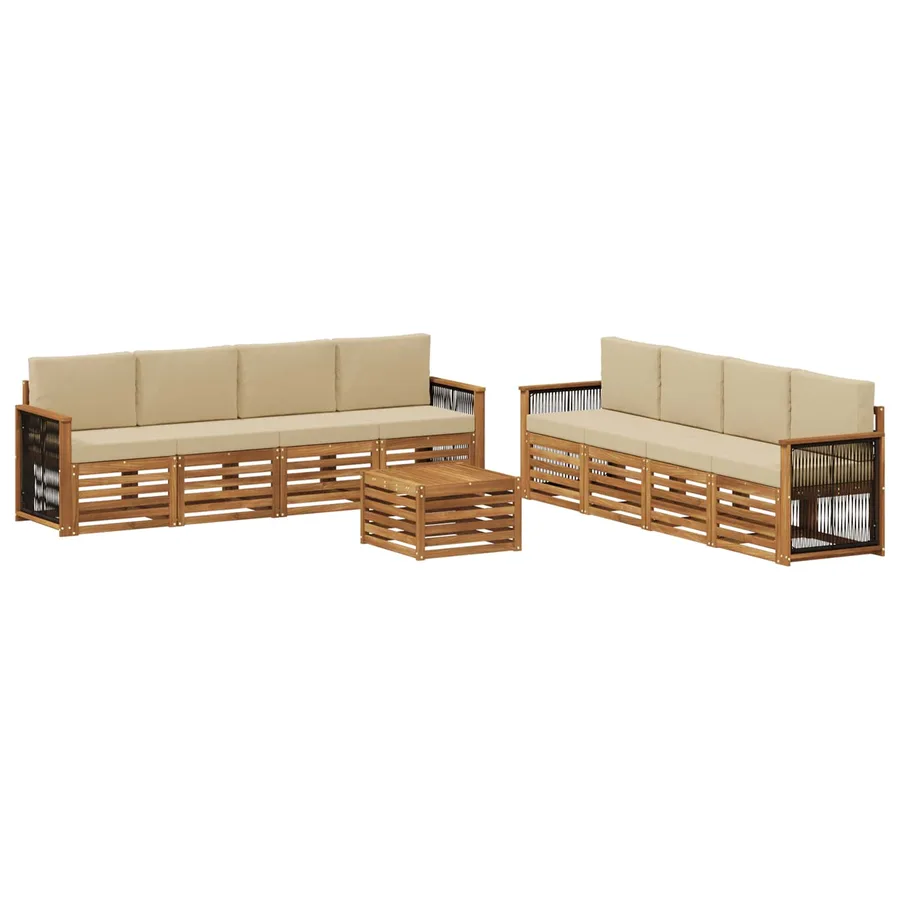Ensembles de canapés avec coussin 9 pcs Bois d'Acacia Massif - 2