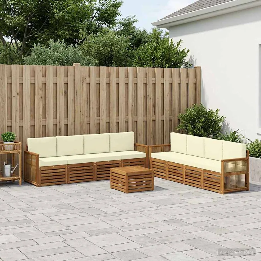 Ensembles de canapés avec coussin 9 pcs Bois d'Acacia Massif