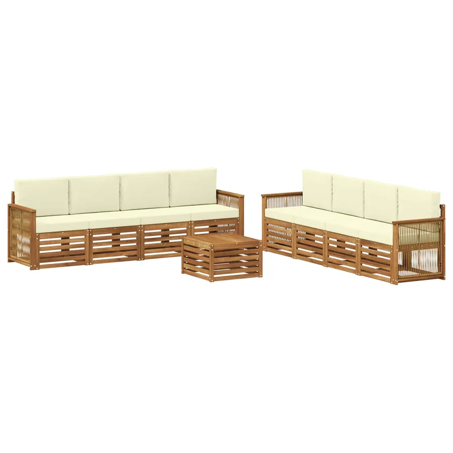 Ensembles de canapés avec coussin 9 pcs Bois d'Acacia Massif - 2