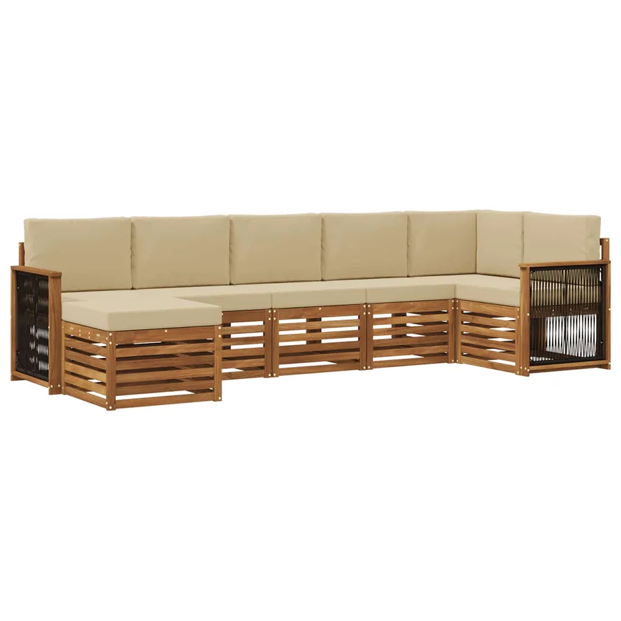 Ensemble de canapé d'angle avec coussin 6 pcs Naturel - 2