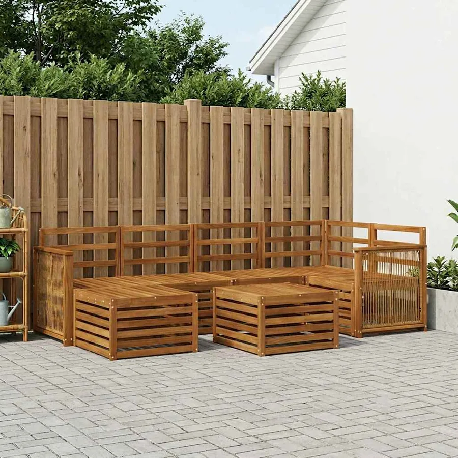 Ensemble de canapé d'angle 6 pcs Naturel Bois d'Acacia Massif