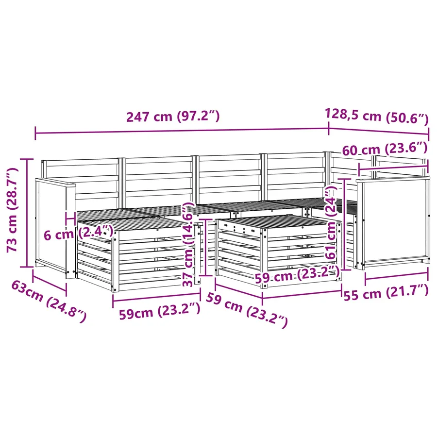 Ensemble de canapé d'angle 6 pcs Naturel Bois d'Acacia Massif - 9