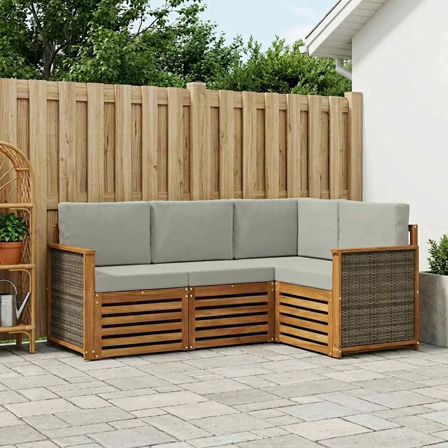 Ensembles de canapés avec coussin 4 pcs Bois d'Acacia Massif