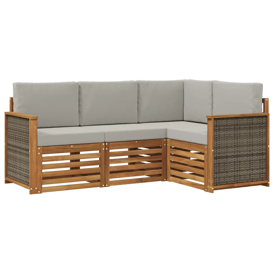 Ensembles de canapés avec coussin 4 pcs Bois d'Acacia Massif - 2