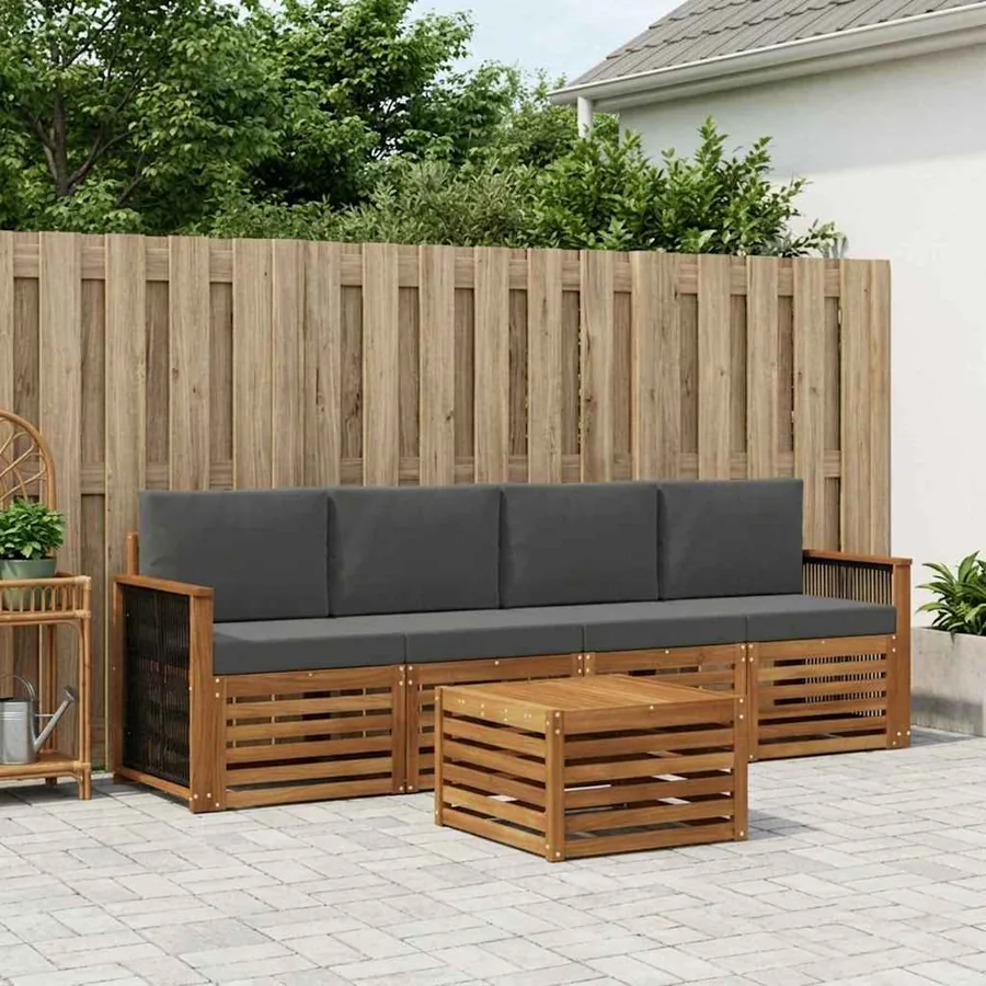 Ensemble de canapés d'extérieur 5 pcs Naturel et Anthracite