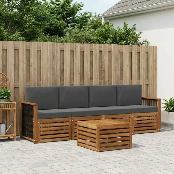 Ensemble de canapés d'extérieur 5 pcs Naturel et Anthracite