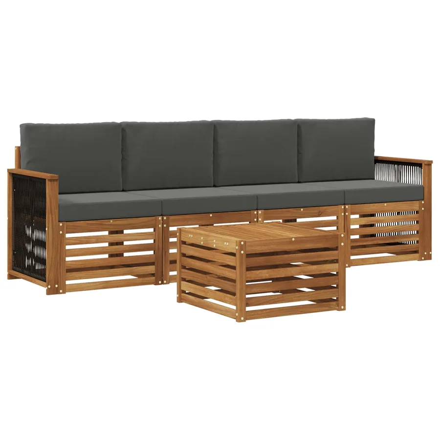 Ensemble de canapés d'extérieur 5 pcs Naturel et Anthracite - 2