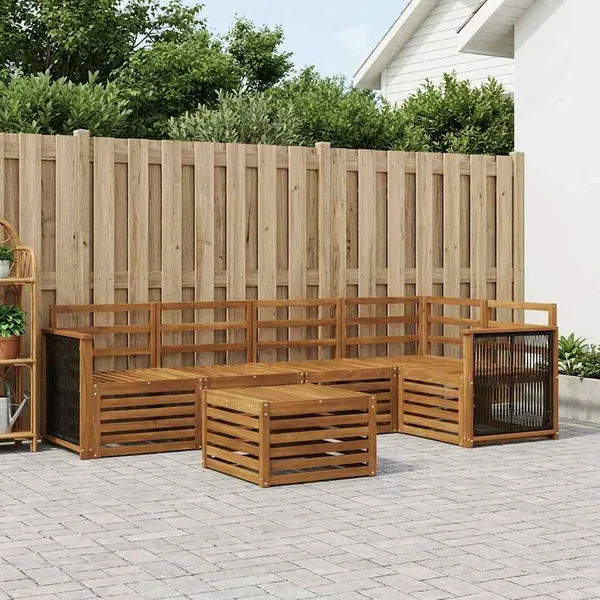 Ensemble de canapé d'angle 5 pcs Naturel Bois d'Acacia Massif