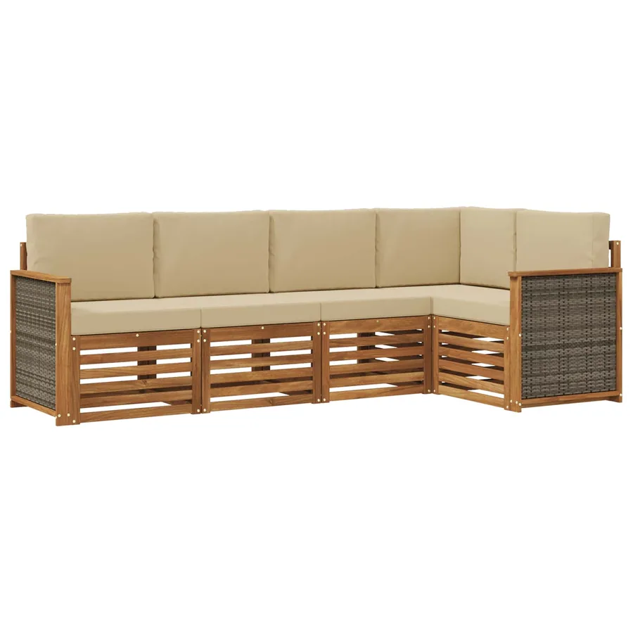 Ensemble de canapé d'angle avec coussin 4 pcs Naturel - 2