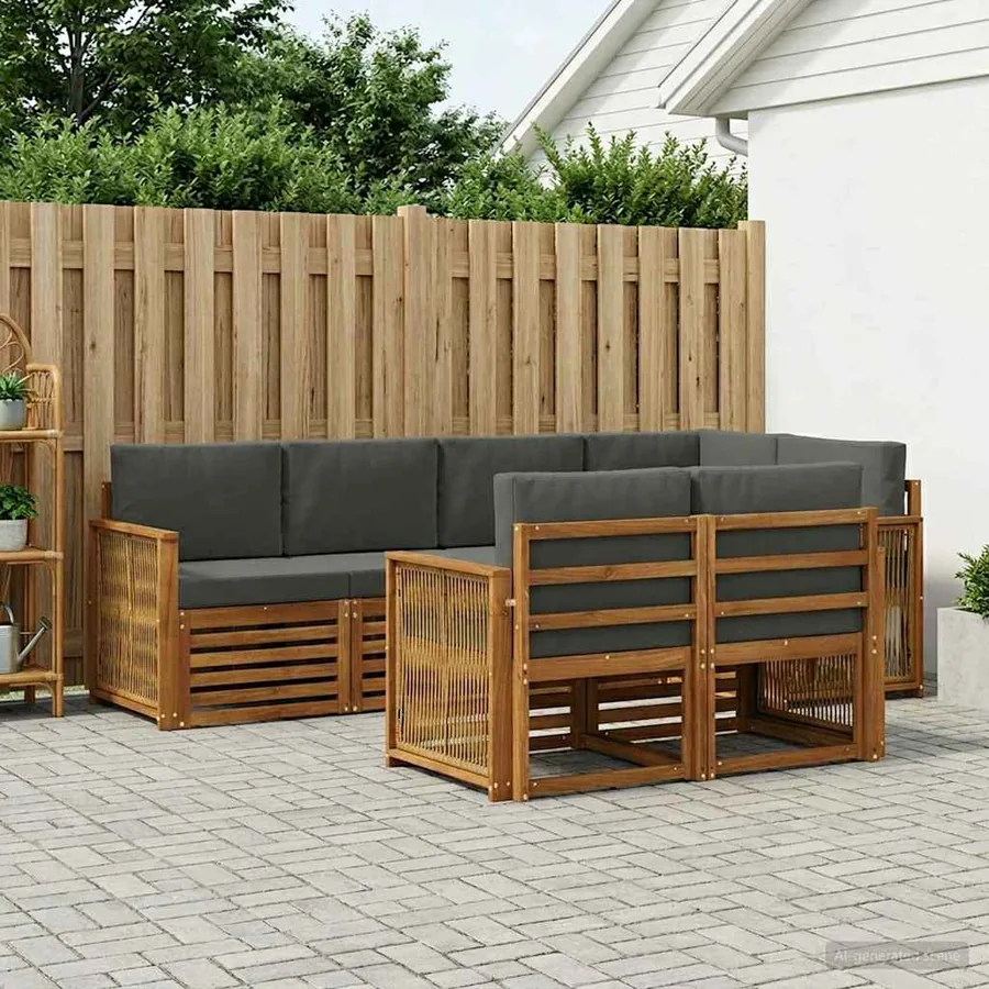 Ensemble de canapé d'angle 6 pcs Naturel et Anthracite