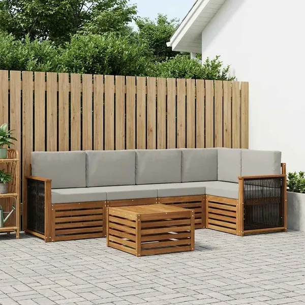 Ensemble de canapé d'angle 5 pcs Naturel et gris clair