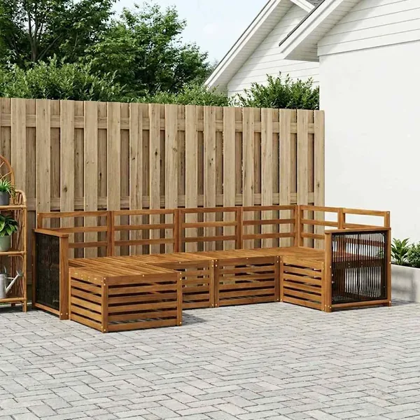 Ensemble de canapé d'angle 5 pcs Naturel Bois d'Acacia Massif