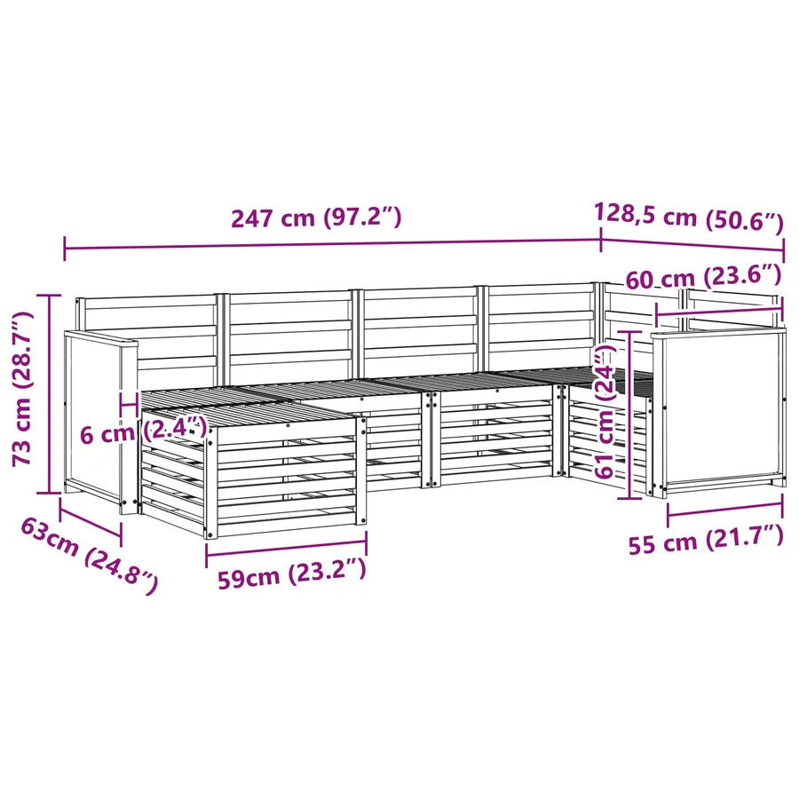 Ensemble de canapé d'angle 5 pcs Naturel Bois d'Acacia Massif - 8