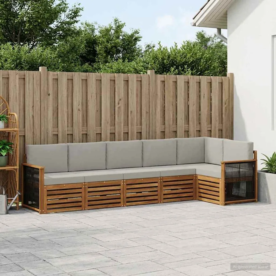 Ensemble de canapé d'angle 5 pcs Naturel et gris clair