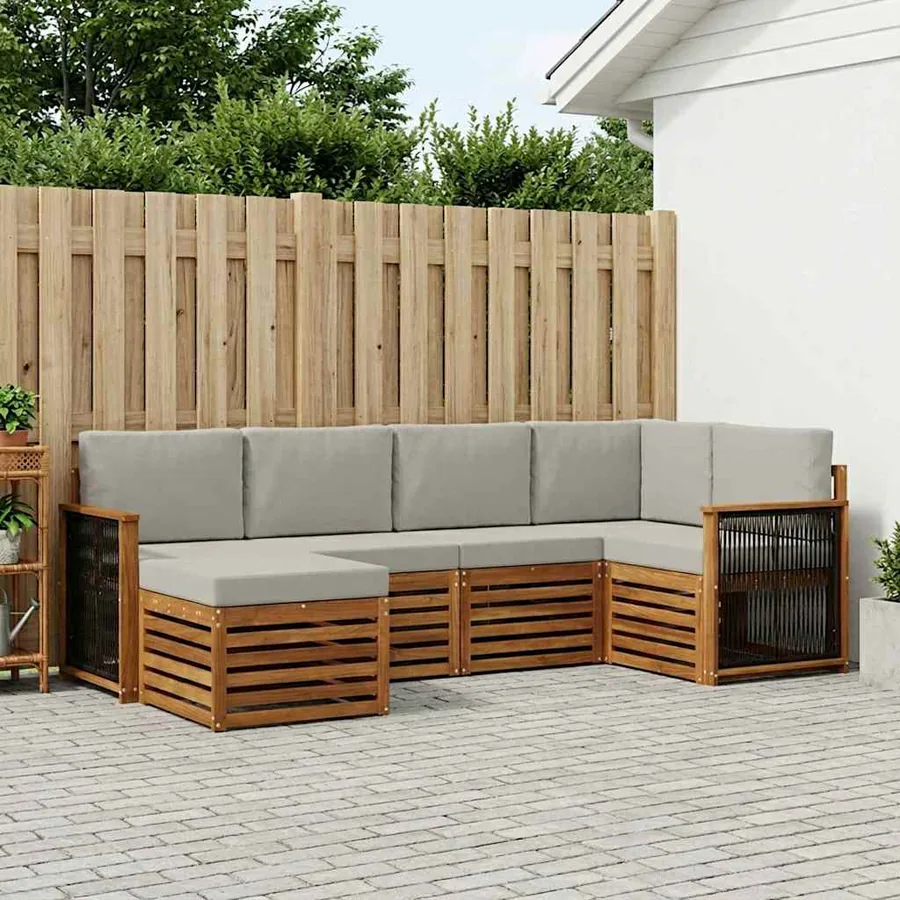 Ensemble de canapé d'angle 5 pcs Naturel et gris clair