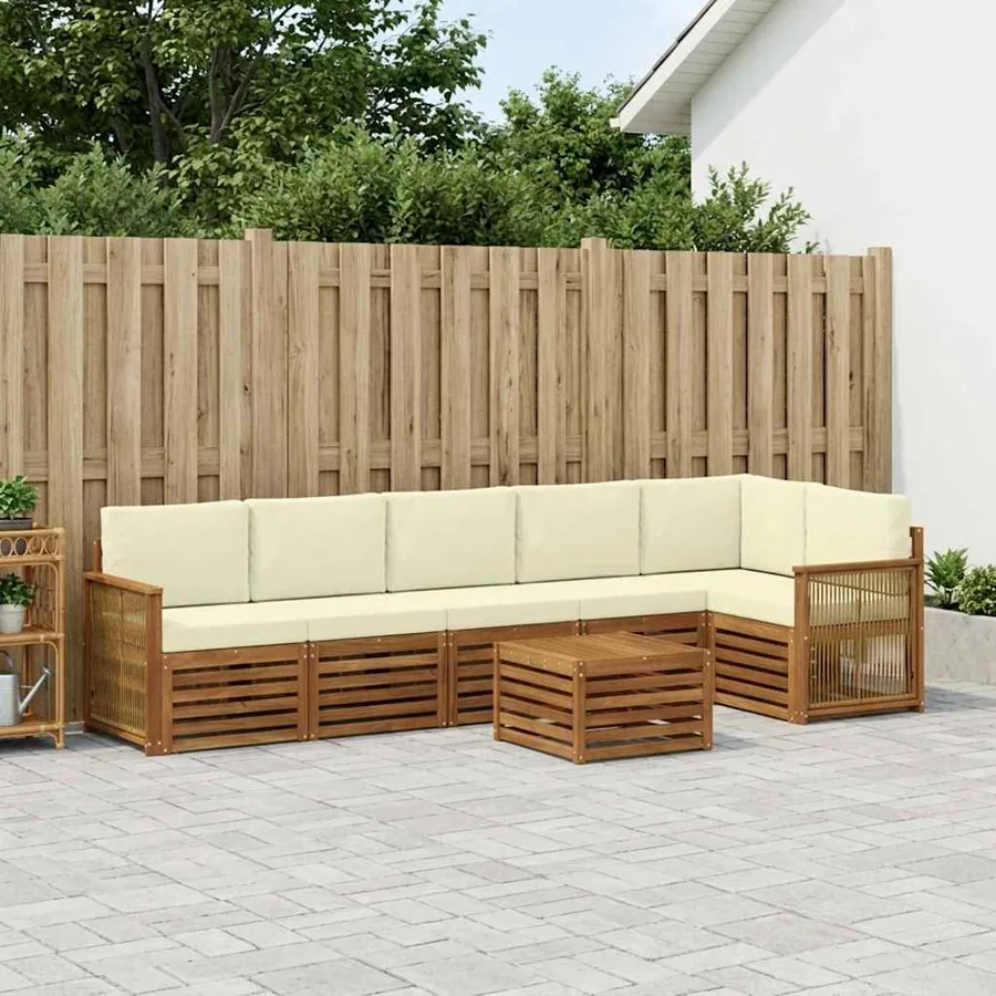 Ensemble de canapé d'angle avec coussin 6 pcs Naturel et Crème