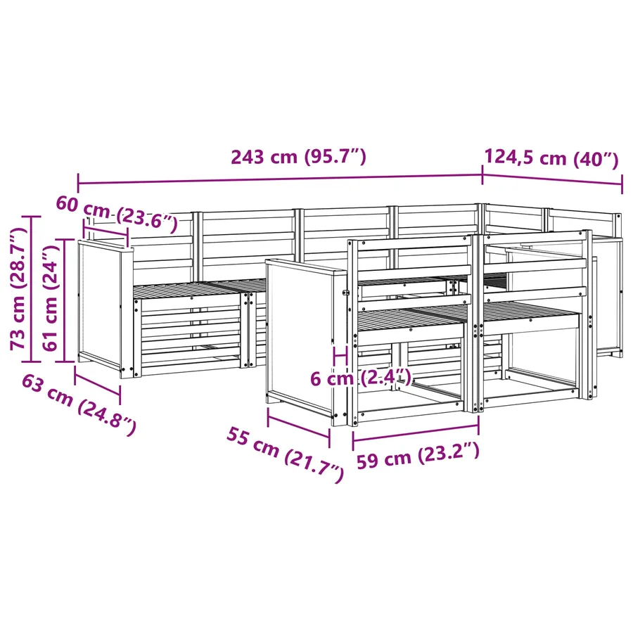 Ensemble de canapé d'angle 6 pcs Naturel Bois d'Acacia Massif - 6