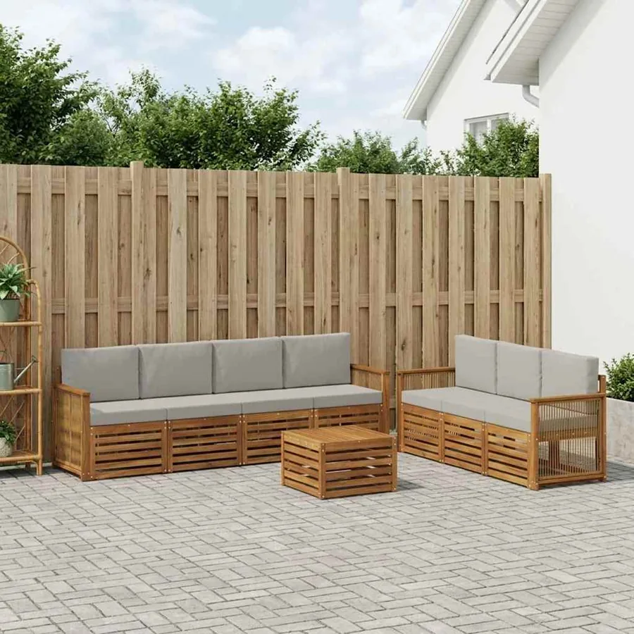 Ensembles de canapés avec coussin 8 pcs Bois d'Acacia Massif