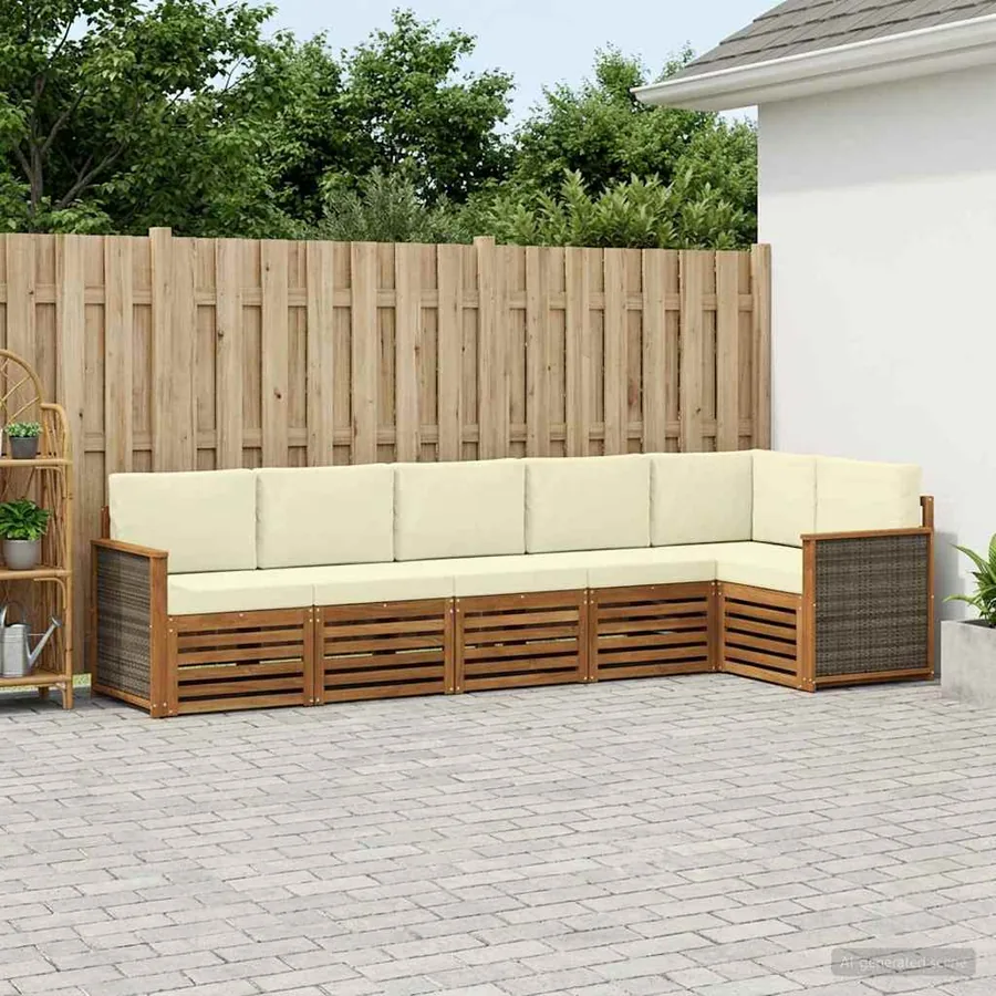 Ensemble de canapé d'angle avec coussin 5 pcs Naturel et Crème