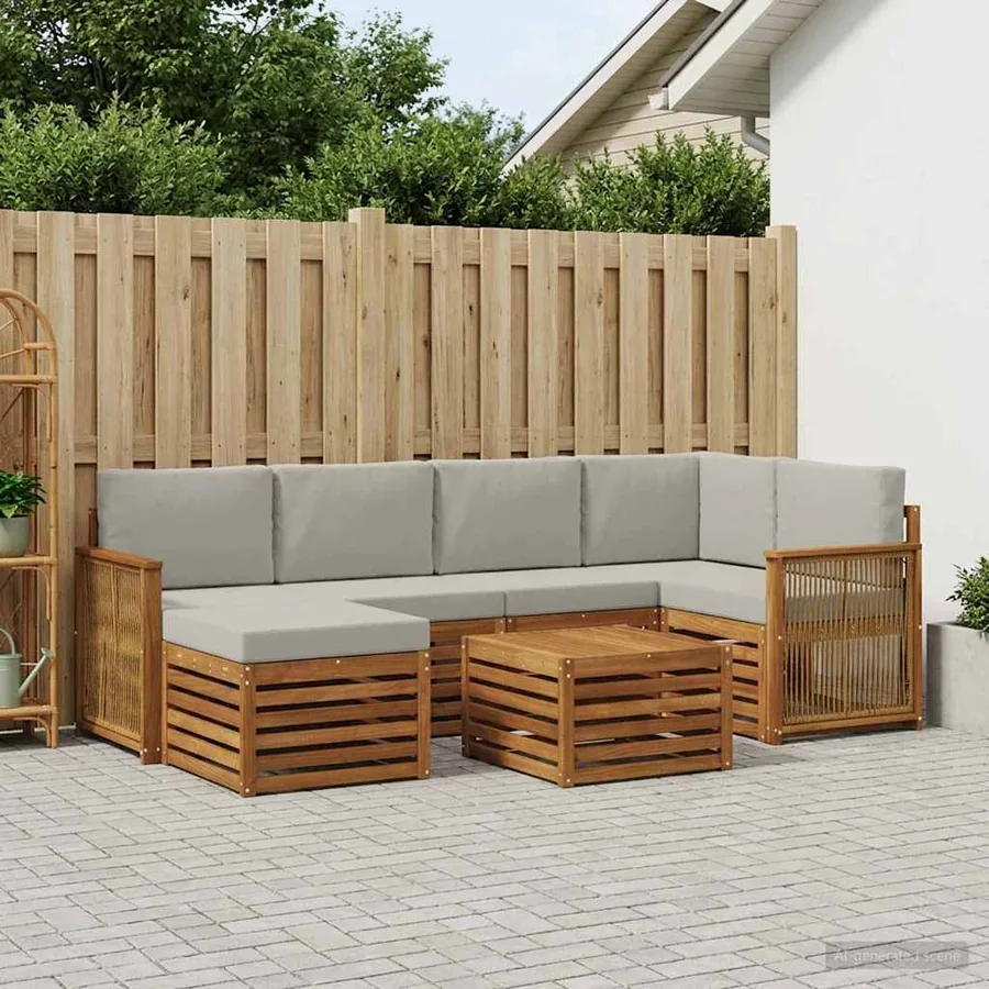 Ensemble de canapé d'angle 6 pcs Naturel et gris clair