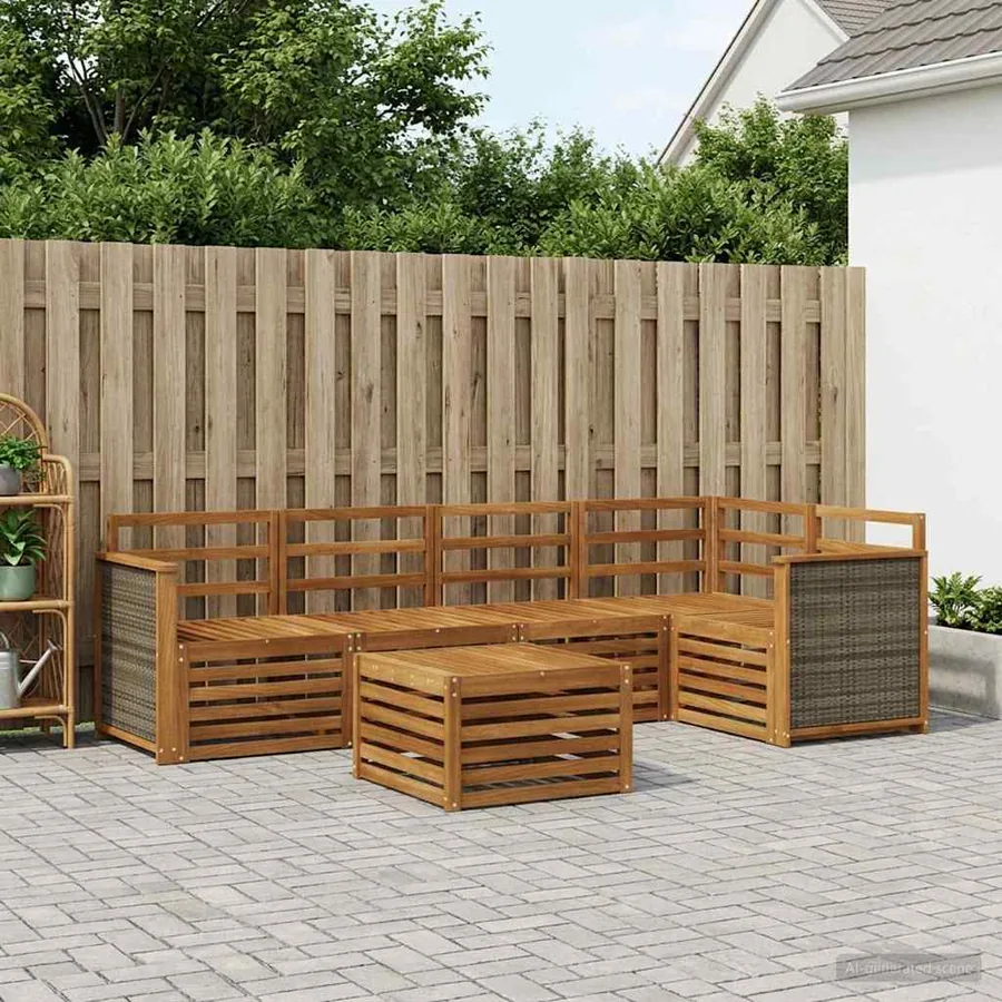 Ensemble de canapé d'angle 5 pcs Naturel Bois d'Acacia Massif