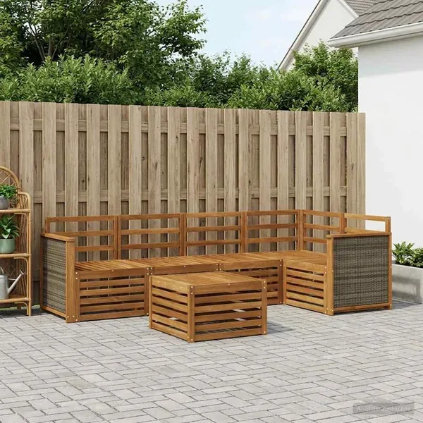 Ensemble de canapé d'angle 5 pcs Naturel Bois d'Acacia Massif