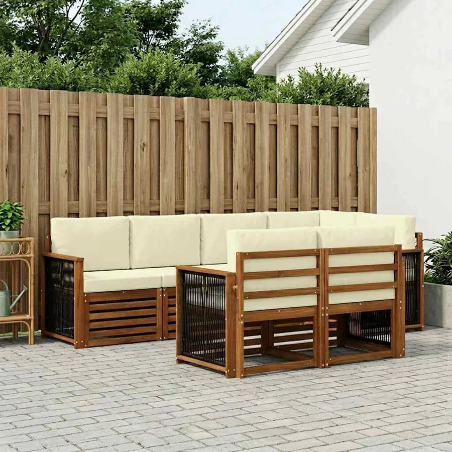 Ensemble de canapé d'angle avec coussin 6 pcs Naturel et Crème