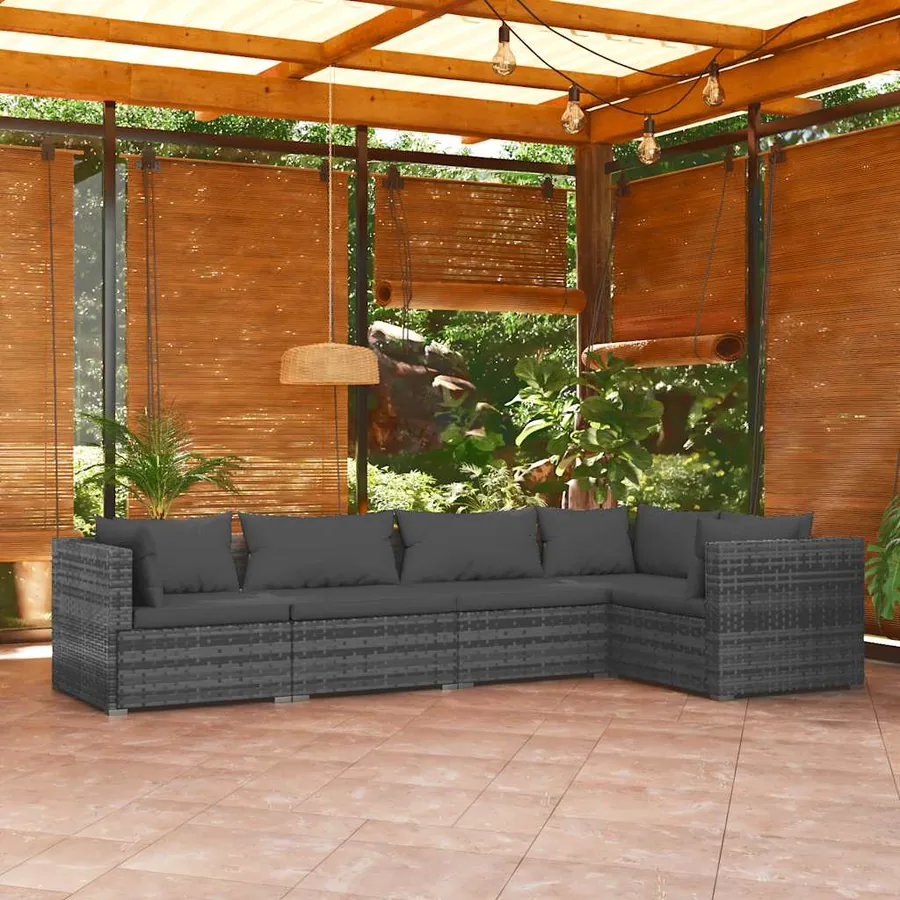 Salon de jardin 5 pcs avec coussins Résine tressée Gris