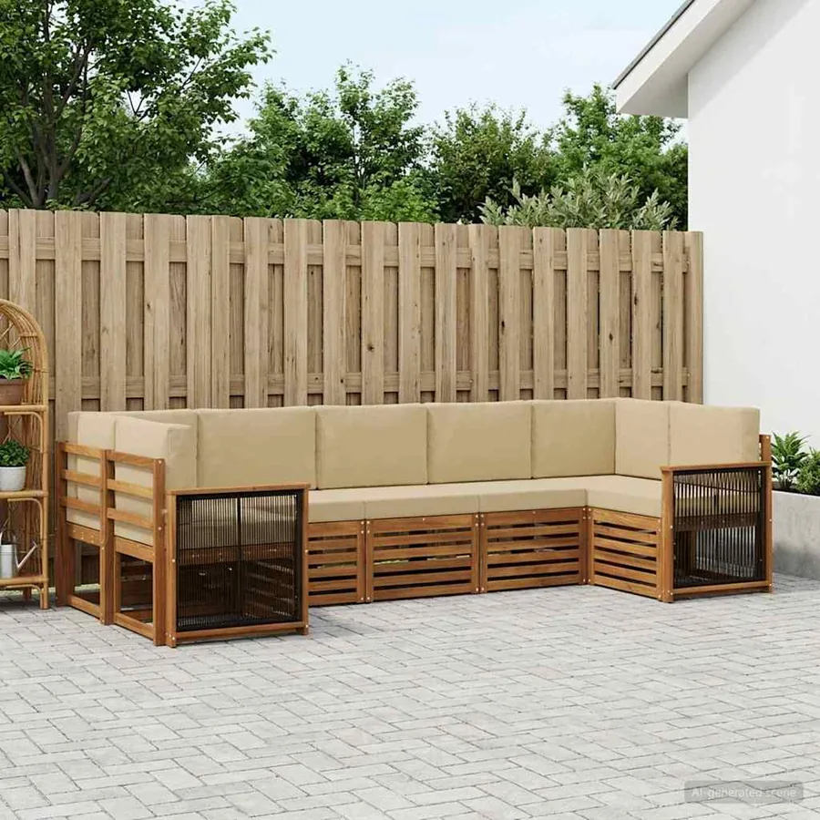 Ensemble de canapé d'angle avec coussin 6 pcs Naturel