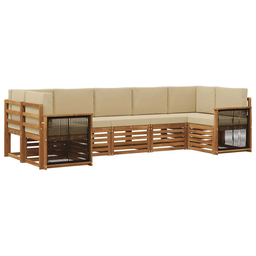 Ensemble de canapé d'angle avec coussin 6 pcs Naturel - 2