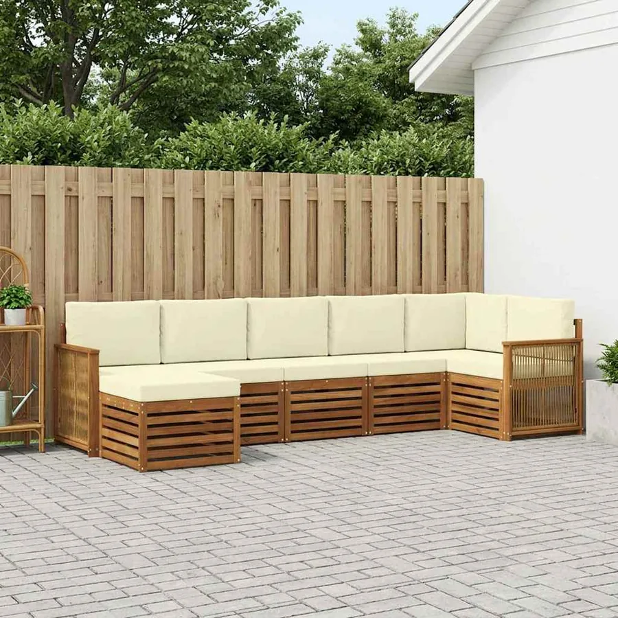 Ensemble de canapé d'angle avec coussin 6 pcs Naturel et Crème