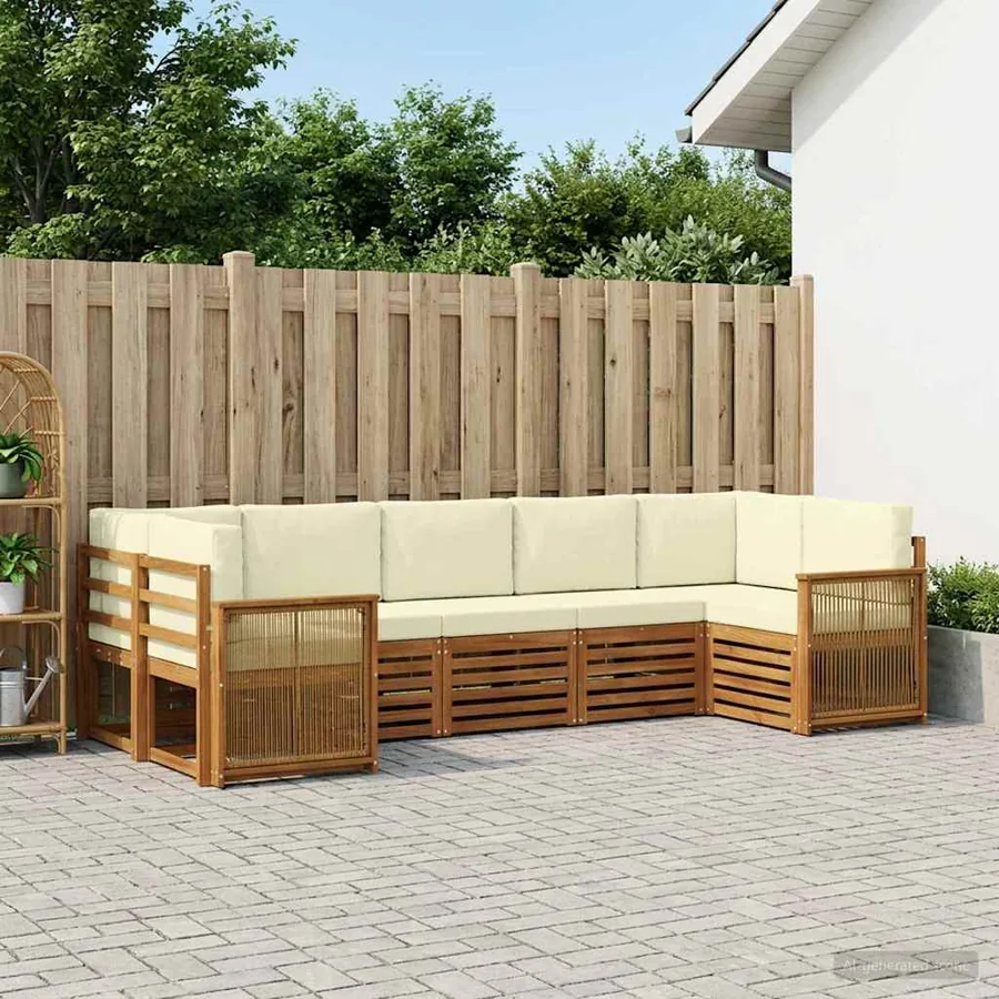 Ensemble de canapé d'angle avec coussin 6 pcs Naturel et Crème