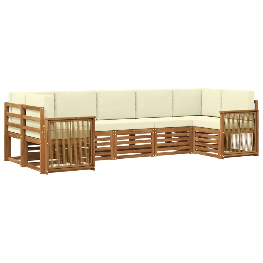 Ensemble de canapé d'angle avec coussin 6 pcs Naturel et Crème - 2