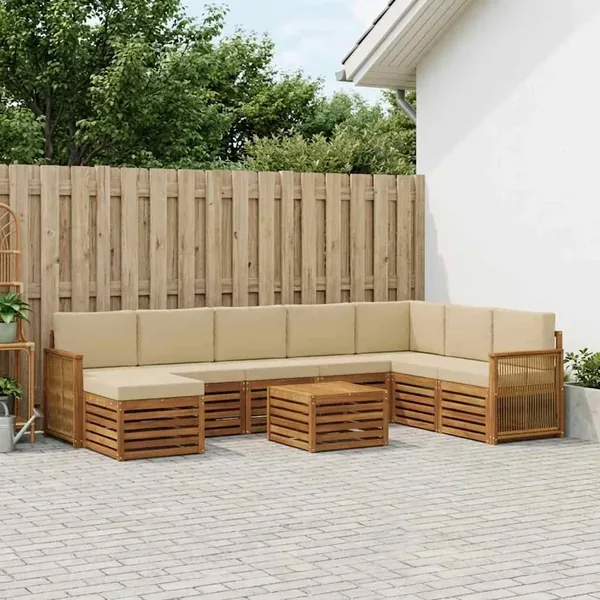 Ensemble de canapés d'extérieur avec coussin 7 pcs Naturel