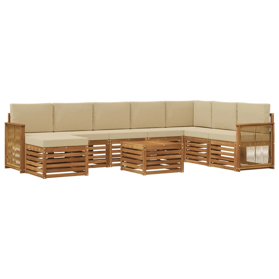 Ensemble de canapés d'extérieur avec coussin 7 pcs Naturel - 2