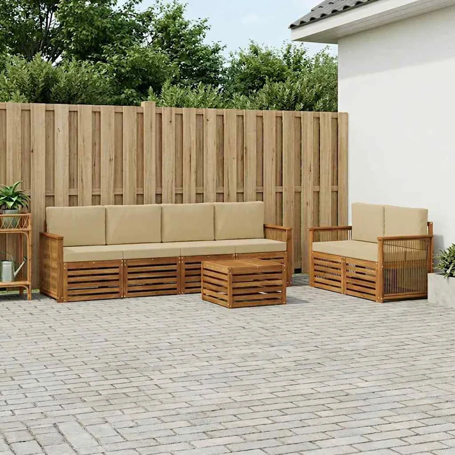 Ensemble de canapés d'extérieur 7 pcs Naturel et Beige