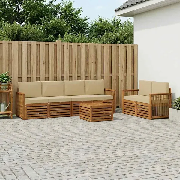 Ensemble de canapés d'extérieur 7 pcs Naturel et Beige