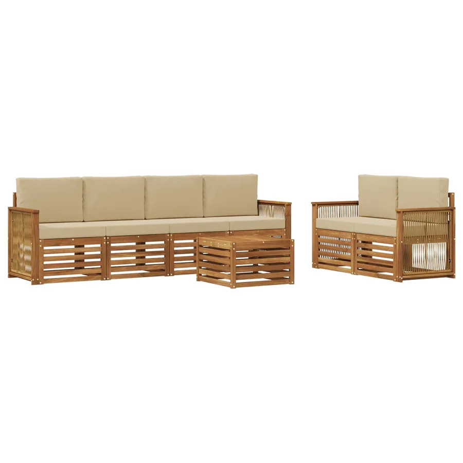 Ensemble de canapés d'extérieur 7 pcs Naturel et Beige - 2