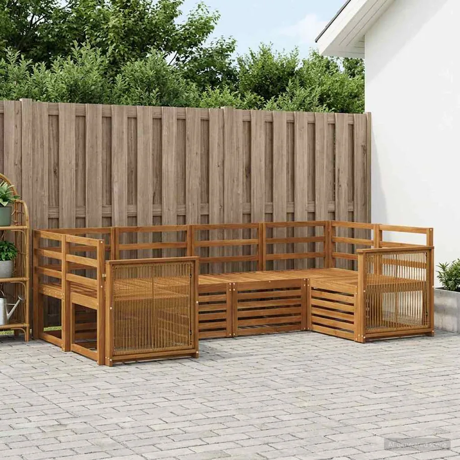 Ensemble de canapé d'angle 5 pcs Naturel Bois d'Acacia Massif