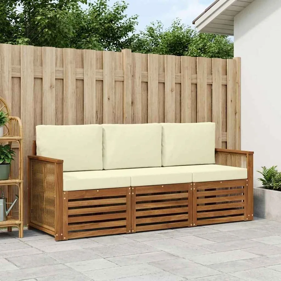Ensembles de canapés avec coussin 3 pcs Bois d'Acacia Massif