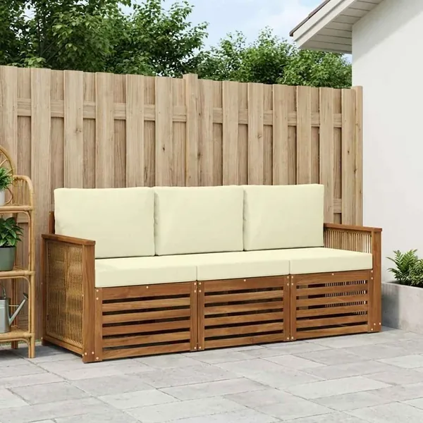 Ensembles de canapés avec coussin 3 pcs Bois d'Acacia Massif